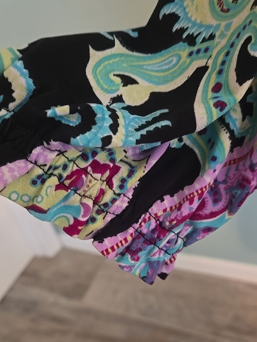 INC International Concepts Off-Shoulder Paisley Blouse in Black, Teal & Purple - Picture 3 of 6